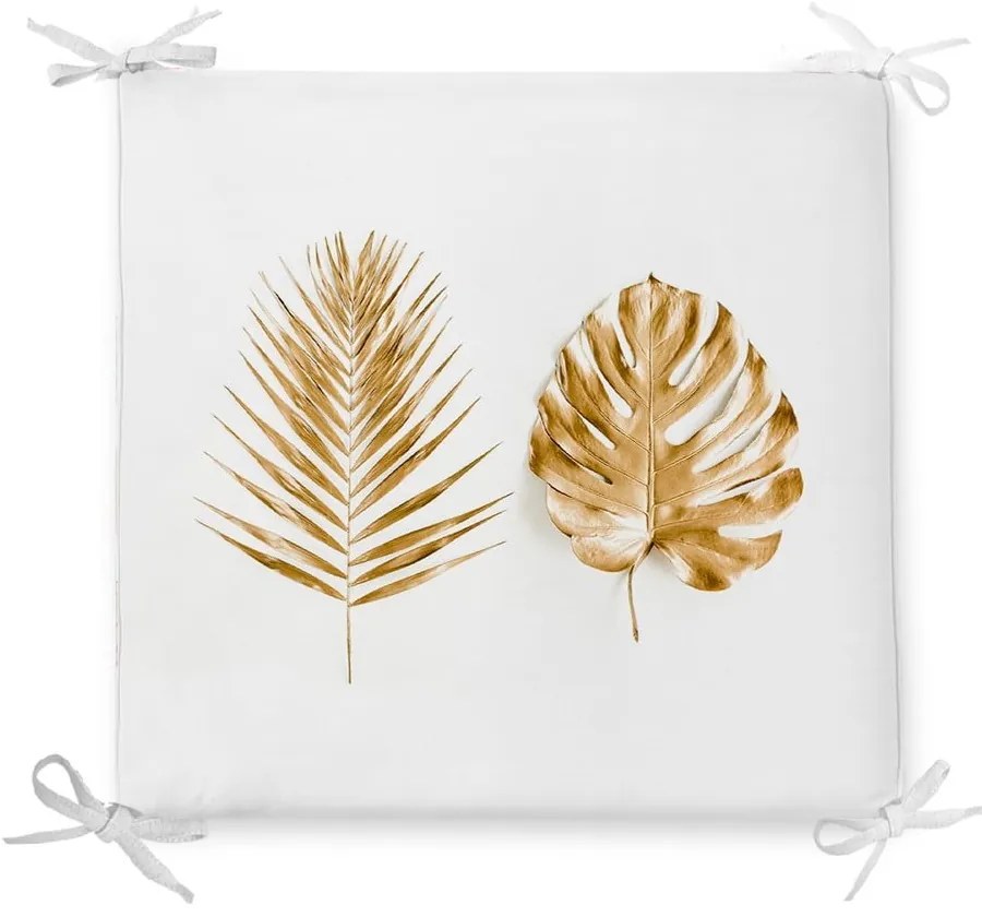 Pernă de scaun din amestec de bumbac Minimalist Cushion Covers Golden Leaves, 42 x 42 cm