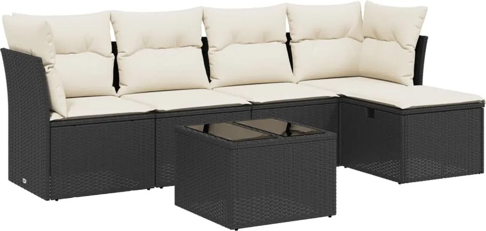 vidaXL Set mobilier de grădină cu perne, 6 piese, negru, poliratan