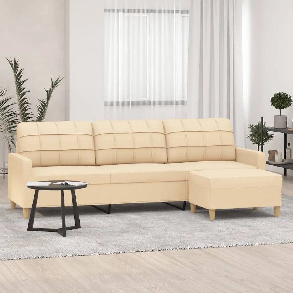 3153329 vidaXL Canapea cu 3 locuri și taburet, crem, 210 cm, textil