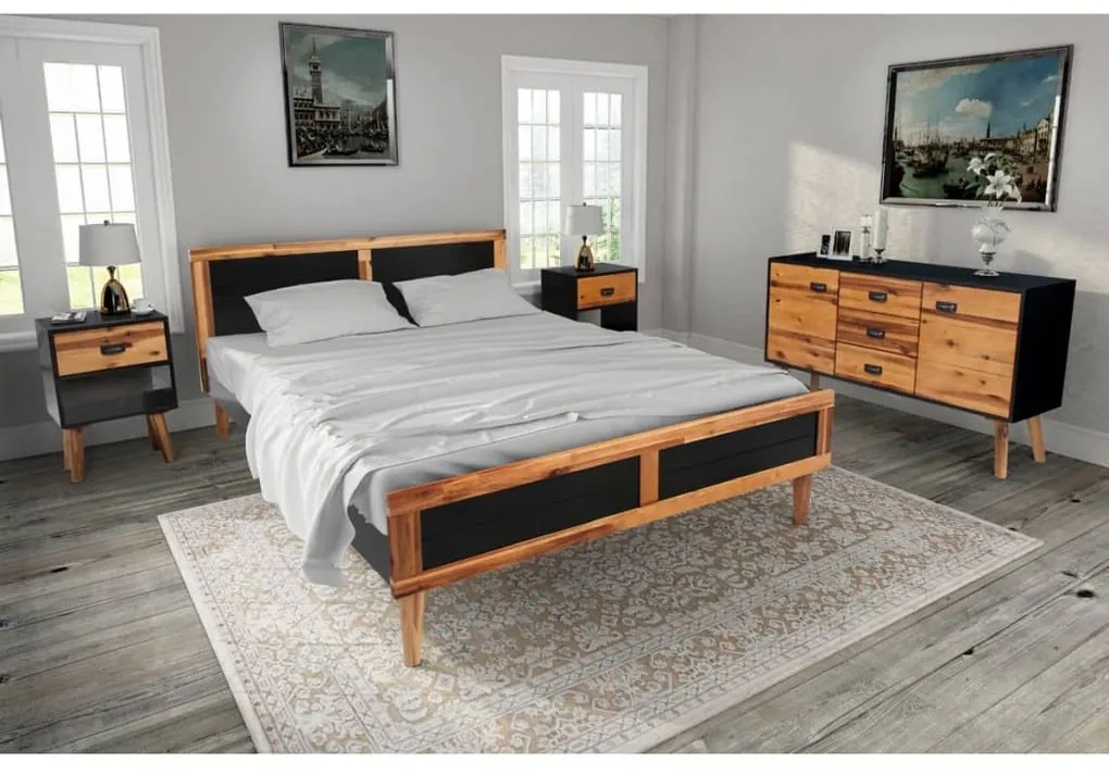 274613 vidaXL Set mobilier dormitor, 4 piese, lemn masiv acacia, 180x200 cm