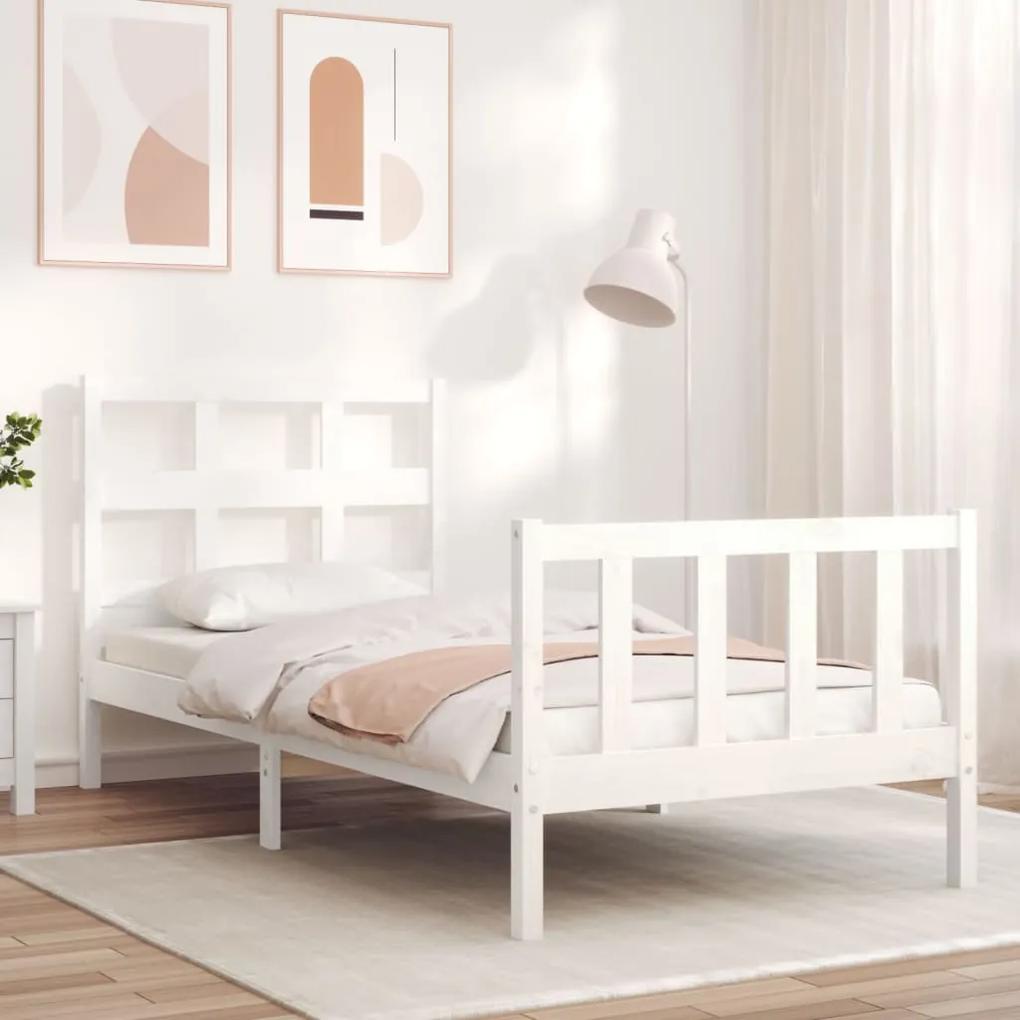 3192972 vidaXL Cadru de pat cu tăblie single mic, alb, lemn masiv