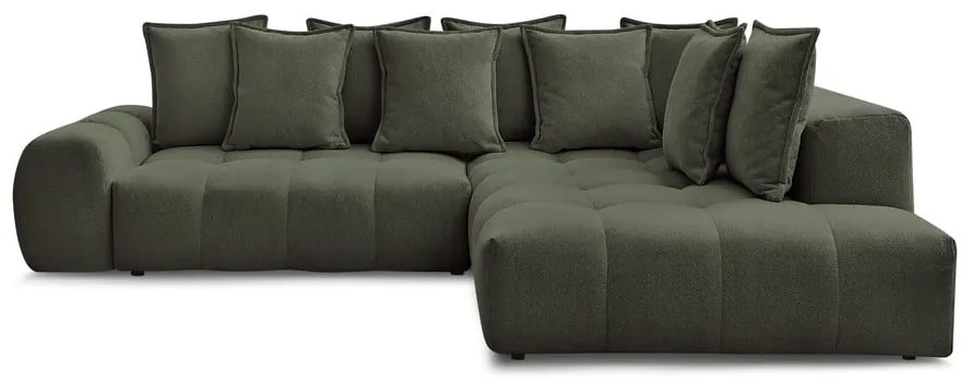 Colțar verde extensibil/cu spațiu de depozitare cu tapițerie din chenille (cu colț pe partea dreaptă/în formă de ”L”) Everest – Bobochic Paris