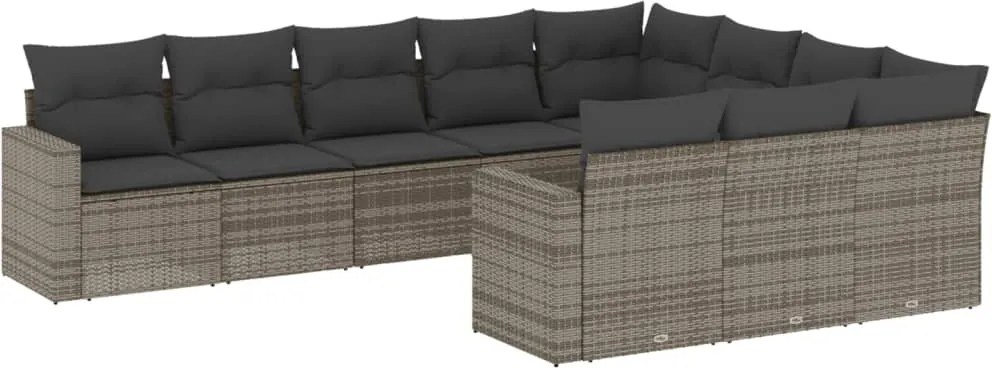 vidaXL Set mobilier de grădină cu perne, 10 piese, gri, poliratan
