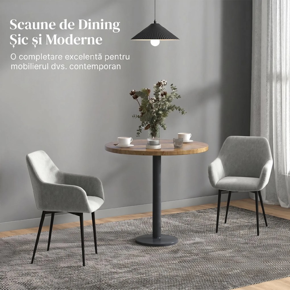 HOMCOM Set 2 Scaune de Dining Tapițate cu Brațe și Picioare din Oțel pentru Sufragerie, 54x57x80 cm, Gri Închis | Aosom Romania