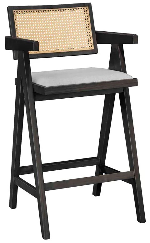 Scaun Bar Wilmor Cu Brate Din Lemn De Cauciuc Finisaj Negru Tapiterie Textila Gri