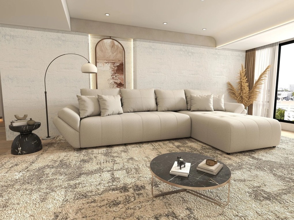 Colțar extensibil dumonde cu ladă de depozitare si sezut confortabil din spuma high-density, Berlin XL Enjoy Beige 350x185 cm II