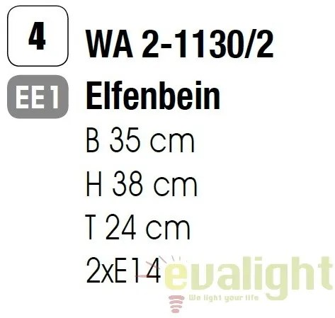 Aplica de perete design rustic cu 2 brate Tuna WA 2-1130/2 Elfenbein OR