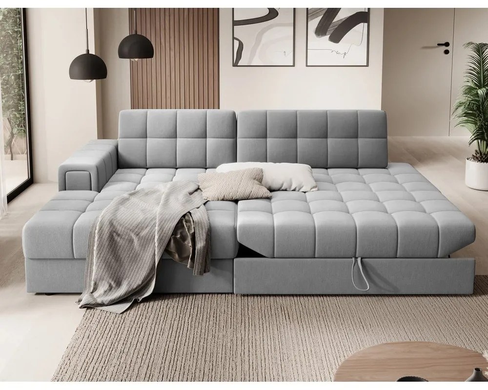 Colțar gri extensibil cu tapițerie din catifea (cu colț pe partea stângă/cu șezlong) Blezalt – ELTAP