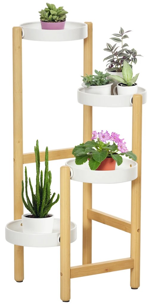 Outsunny Suport pentru Plante cu 4 Rafturi din Bambus și Metal, 28x28x80 cm, Alb | Aosom Romania