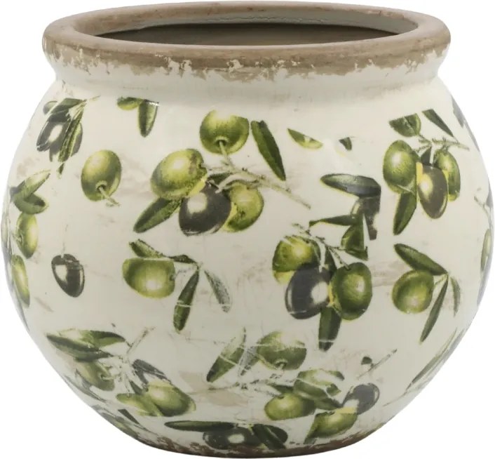 Ghiveci din ceramică, pictat manual, crem, H14/D17 cm, Olive