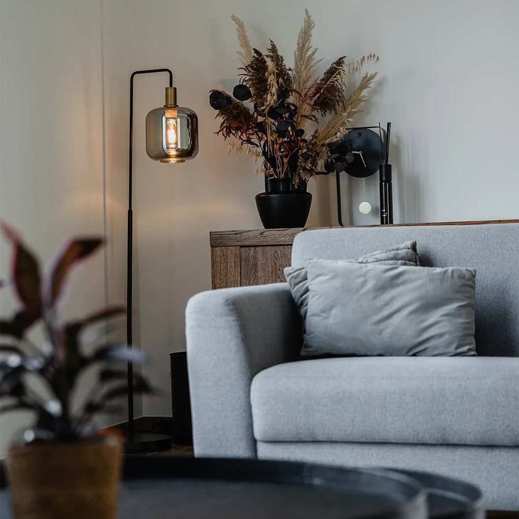 Lampa de podea de design neagra cu sticla aurie si fum - Zuzanna
