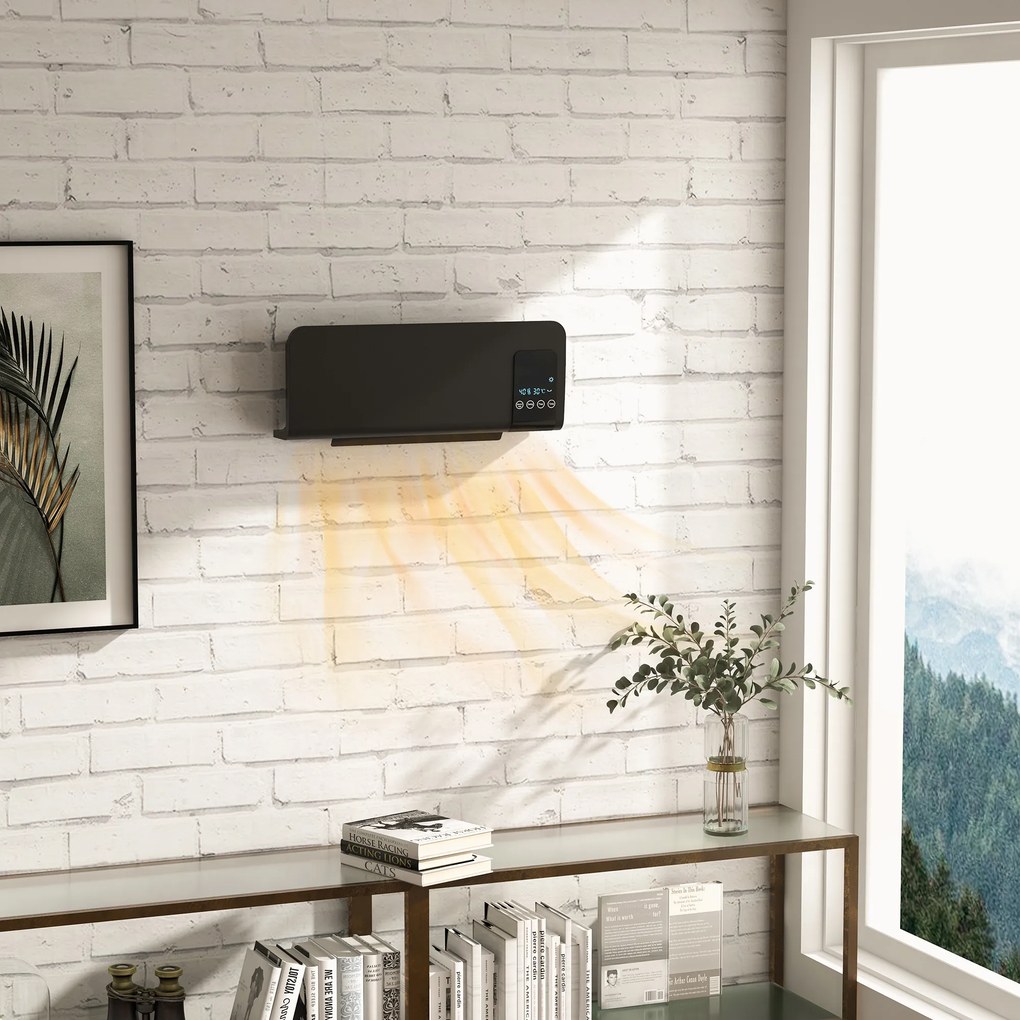 HOMCOM Aeroterma de Perete Oscilatoare pentru Casa si Birou cu Temporizator 12h si 2 Modalitati de Incalzire, 54.5x12x21.5 cm, Negru