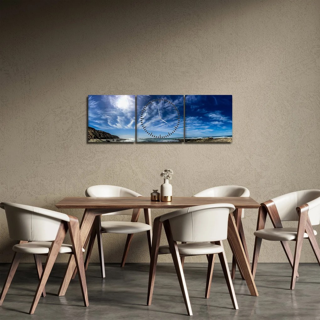 Tablou cu cerul și nori (cu ceas) (90x30 cm)