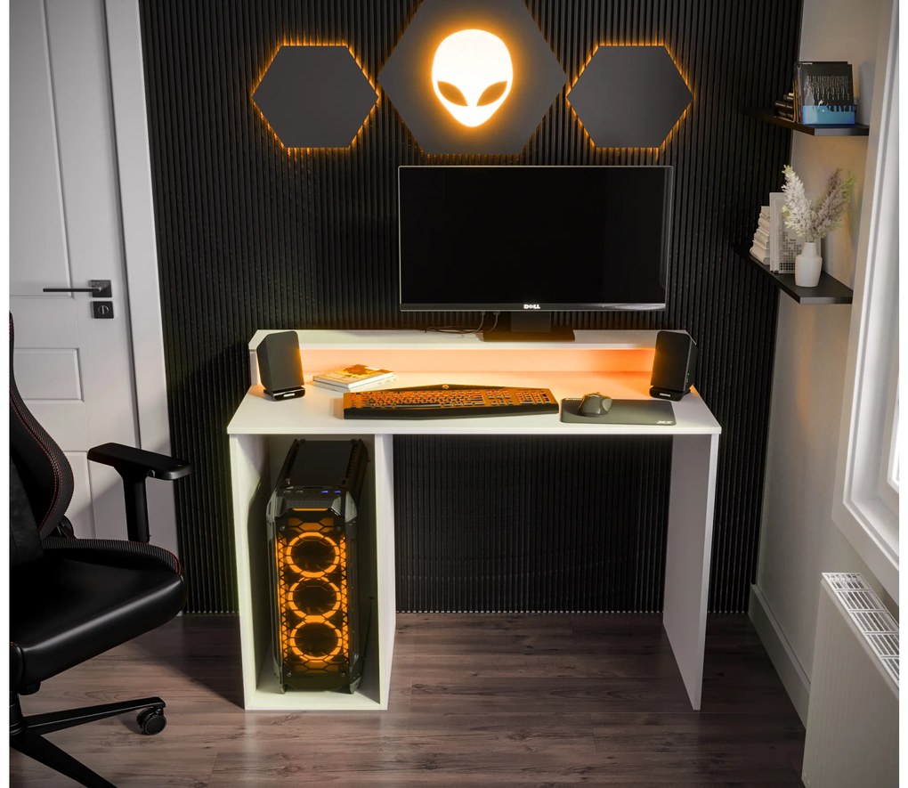 Masă PC pentru gaming Garrick 2 (biely) (cu iluminat LED RGB). 1064136