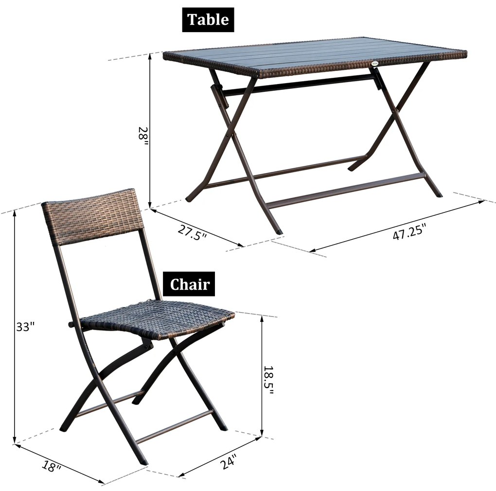 Set Mobilier Pe Rattan cu Masa de Pranz 120×70×71cm si 6 Scaune Pliabile de Gradina 61×46×84cm, Maro Outsunny | Aosom Romania