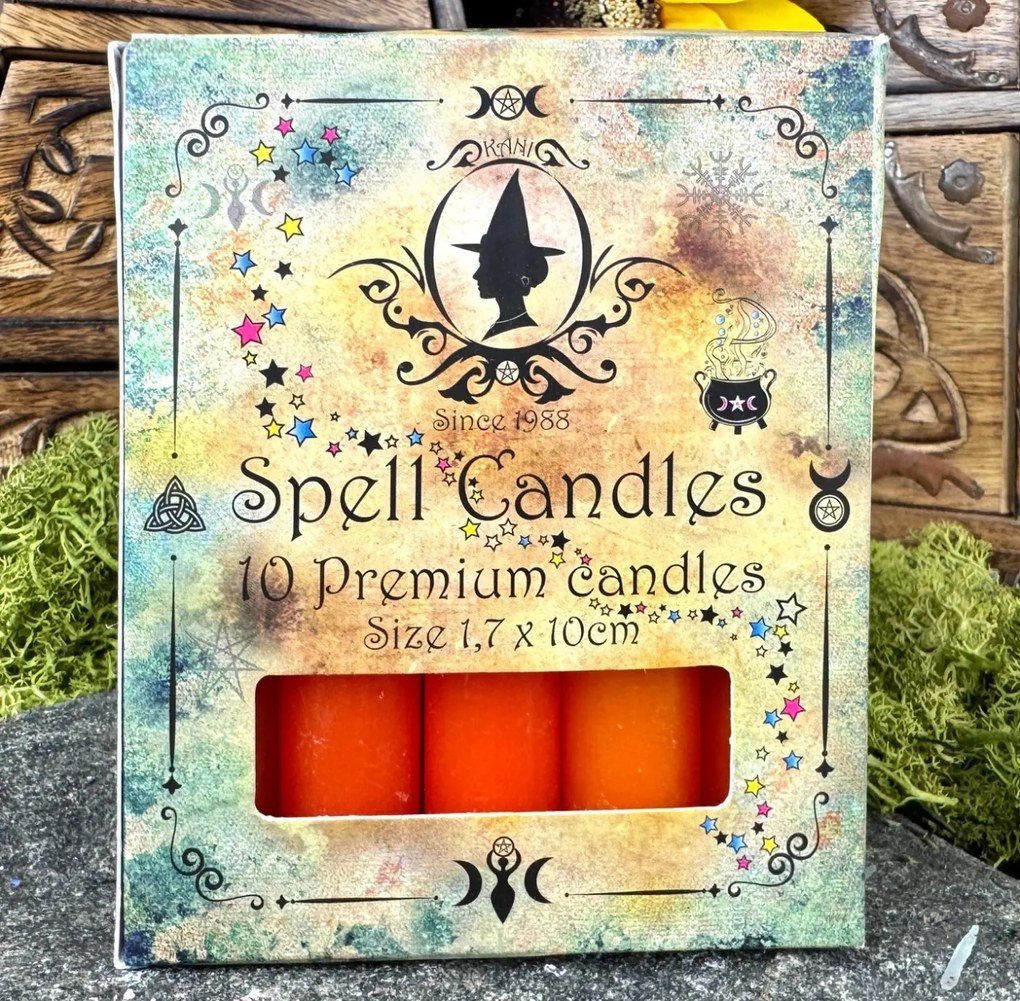 Set 10 lumanari portocalii pentru ritualuri de creativitate, deschidere si relatii, 10x1.7 cm