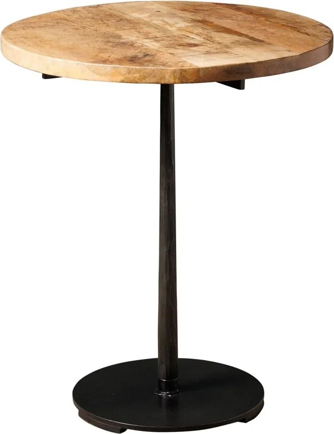 Măsuță laterală rotundă din lemn de mango și metal, natur, cu picior central negru și bază disc, 61 x 50 cm, „Ava”