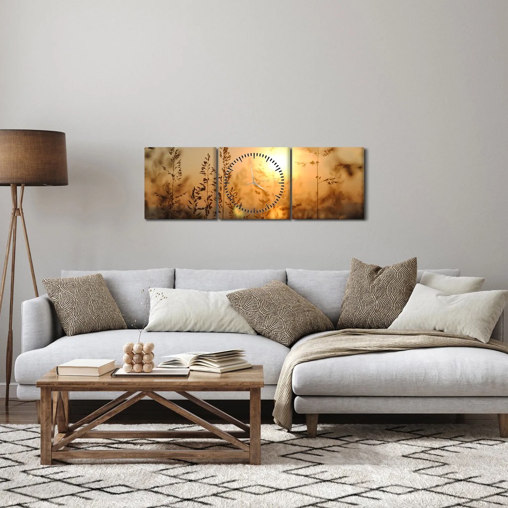 Tablou cu răsărit de soare (cu ceas) (90x30 cm)