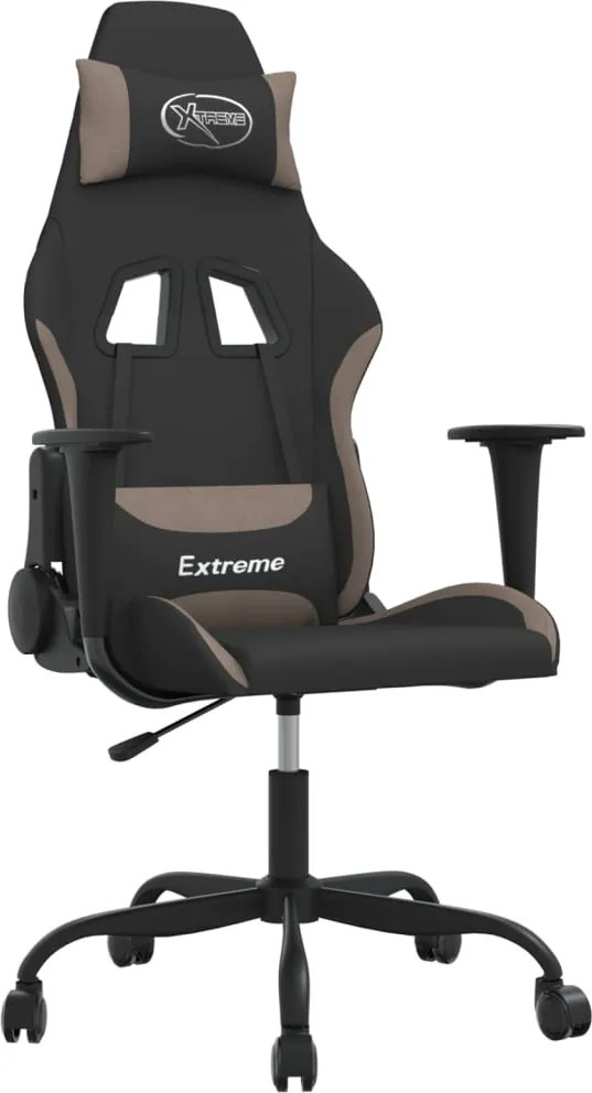 vidaXL Scaun de gaming cu masaj, negru și taupe, material textil