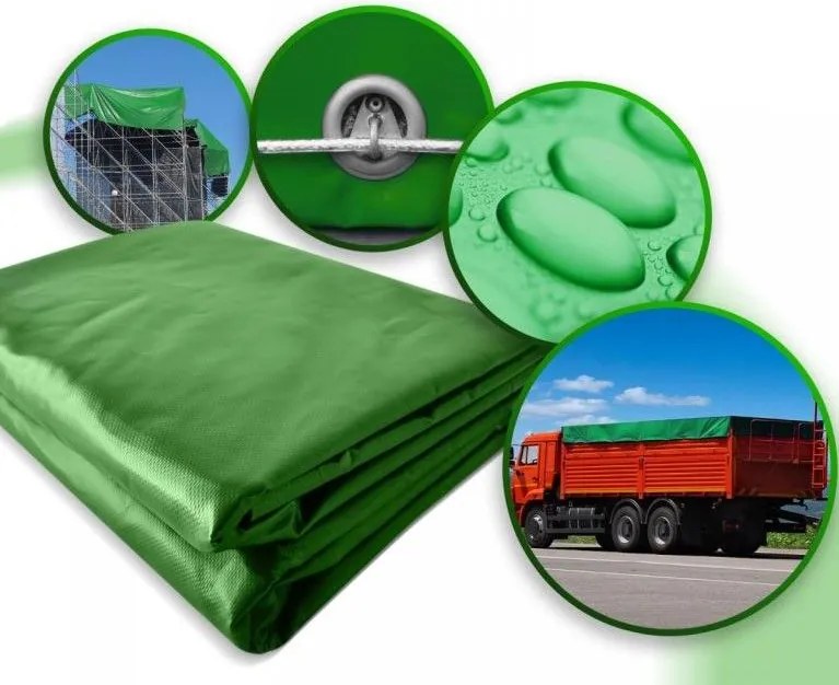 Prelată JAGO 650 g / m2, ochiuri din aluminiu, verzi, 4x8 m