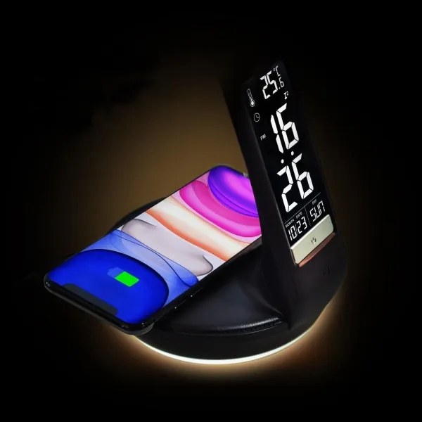 Lampă LED dimabilă cu funcție de încărcare fără fir Qi 5W și afișaj Retlux LED/6W/230V 3000/4000/6000K negru