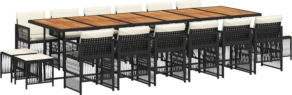 vidaXL Set mobilier de grădină cu perne, 17 piese, negru, poliratan