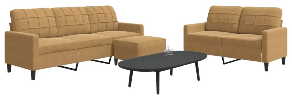 vidaXL Set de canapele cu perne, 3 piese, maro, catifea