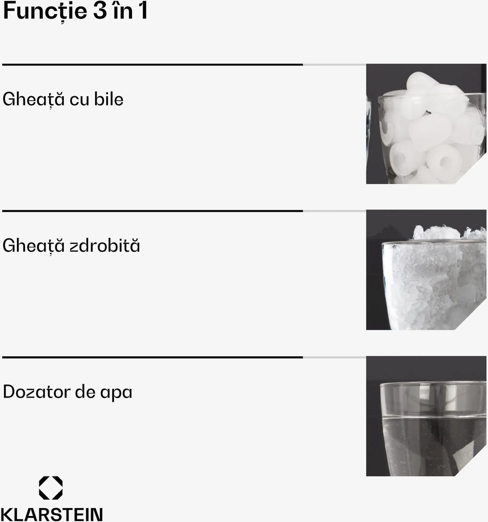Klarstein ArcticBlend 3in1 Ice Maker, 20 kg/24h, Bullet Ice, Gheață zdrobită, Dispenser de apă