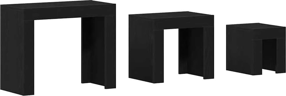 vidaXL Mese în cuiburi 3 pcs Stejar Negru Lemn compozit