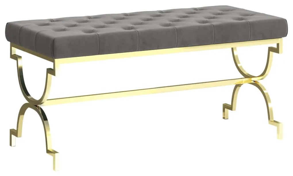 289050 vidaXL Bancă, gri, 99 cm, catifea și oțel inoxidabil
