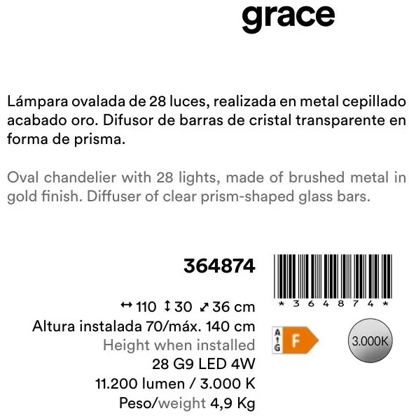 Lustra ovala cu cristale din sticla Grace 28L auriu
