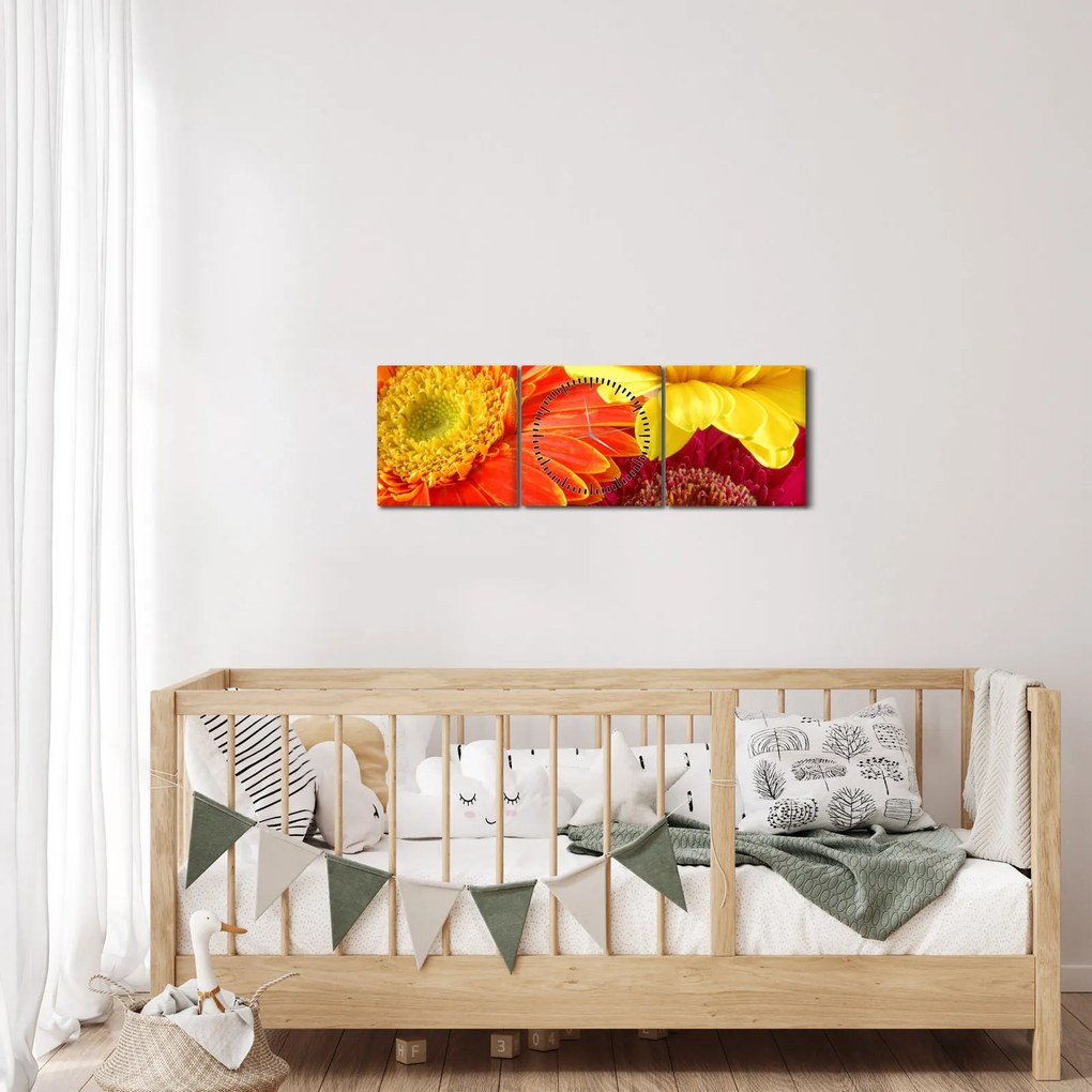 Tablou - Flori Gerbery (cu ceas) (90x30 cm)