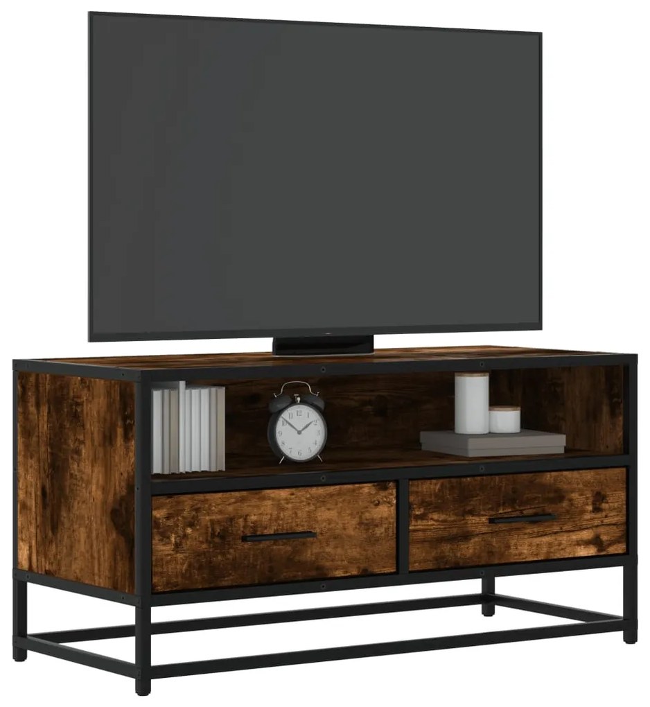 848811 vidaXL Dulap TV stejar fumuriu, 80x34,5x40 cm, lemn prelucrat și metal