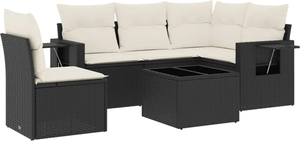 vidaXL Set mobilier de grădină cu perne, 6 piese, negru, poliratan