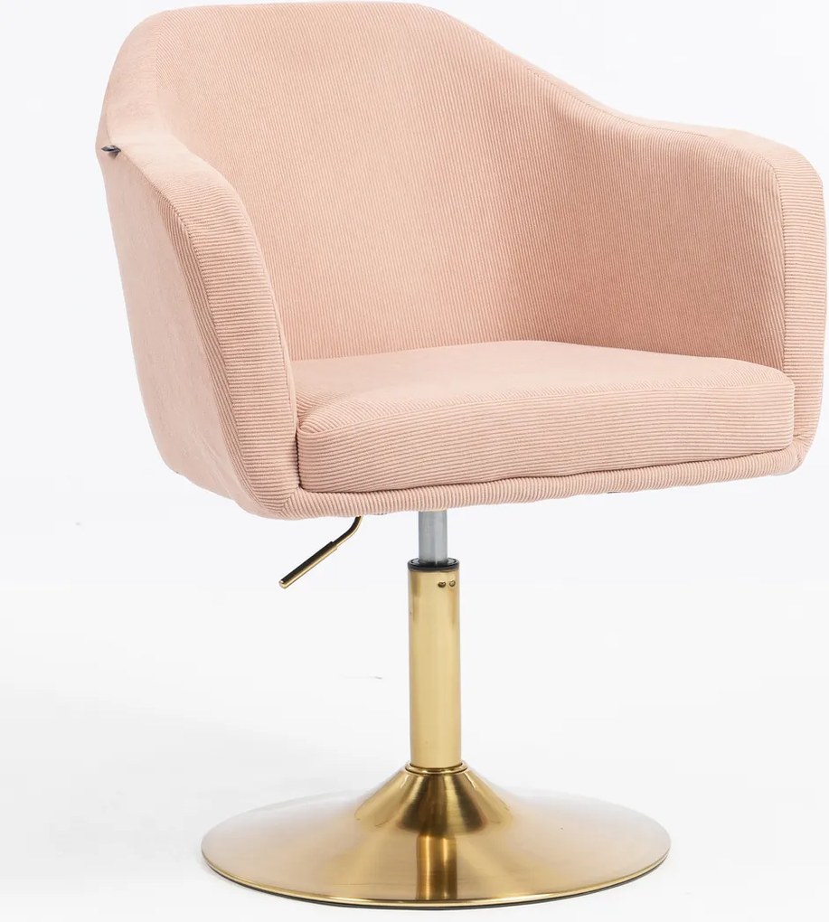 HR832N Scaun Catifea Reiată Premium culoare Roz prăfuit Litchi cu Bază Aurie
