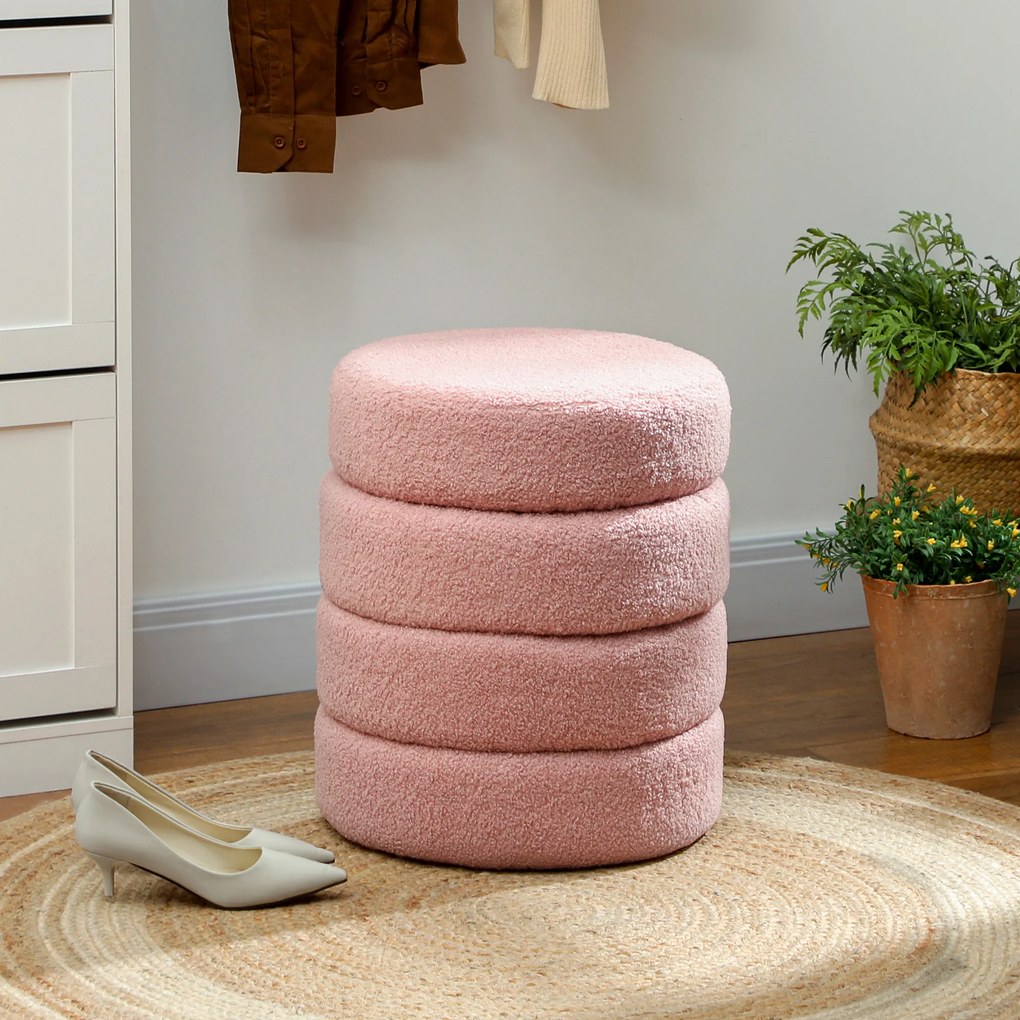 HOMCOM Scaun, rotund, fleece de teddy, până la 120 kg, Φ40x45 cm, Roz | Aosom Romania