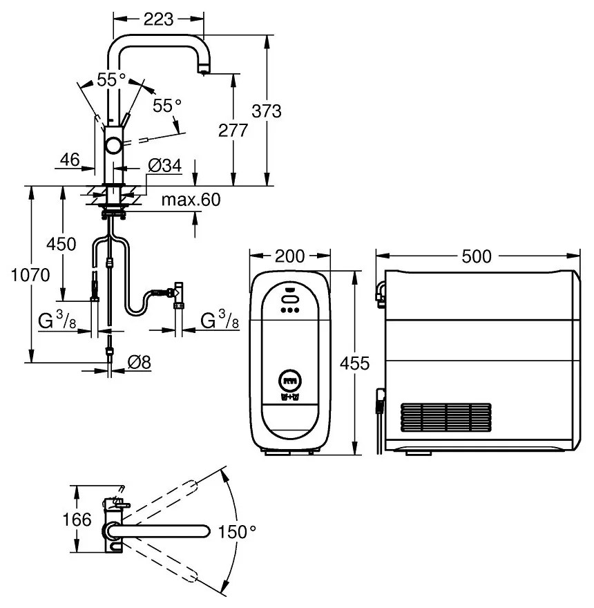 Baterie chiuveta Connected, cu dispozitiv de racire si filtrare, crom