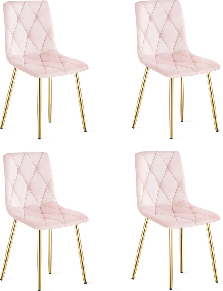 Set 4 Scaune Bucatarie/Dining Fido Roz Catifea Picioare Aurii