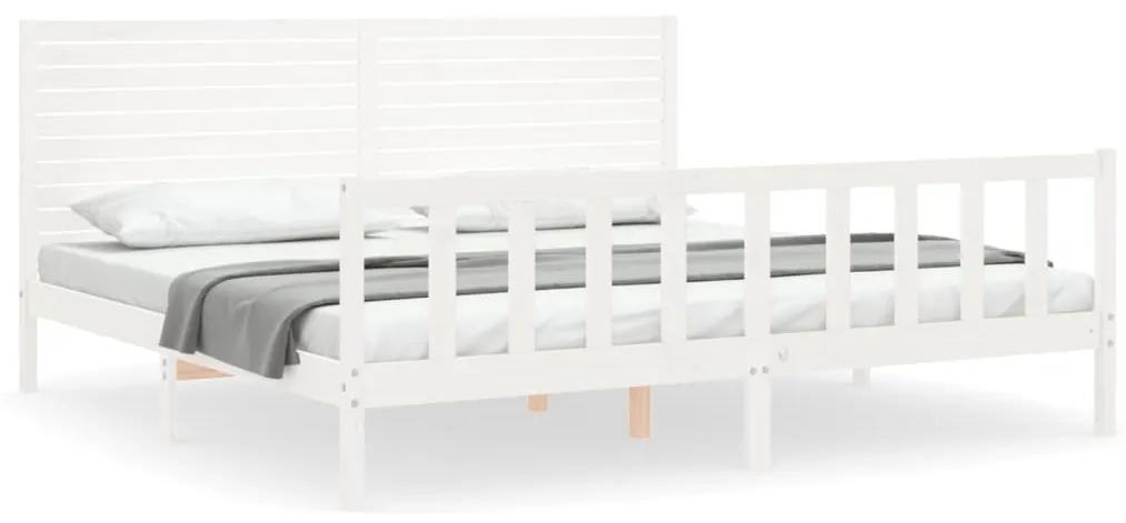 3193222 vidaXL Cadru de pat cu tăblie Super King Size, alb, lemn masiv