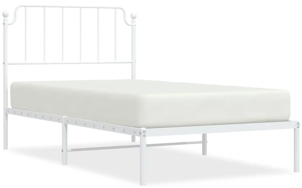 373930 vidaXL Cadru de pat metalic cu tăblie, alb, 100x190 cm