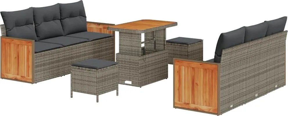 vidaXL Set de canapele pentru grădină cu pernă 9 pcs Gri