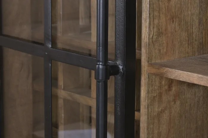 Vitrină bar din lemn masiv de mango și metal, 115 x 45 x 190 cm, finisaj natural, „Bottle Rack"