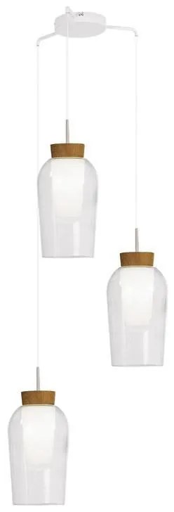 Lustra cu 3 pendule design modern Nora alb/ lemn