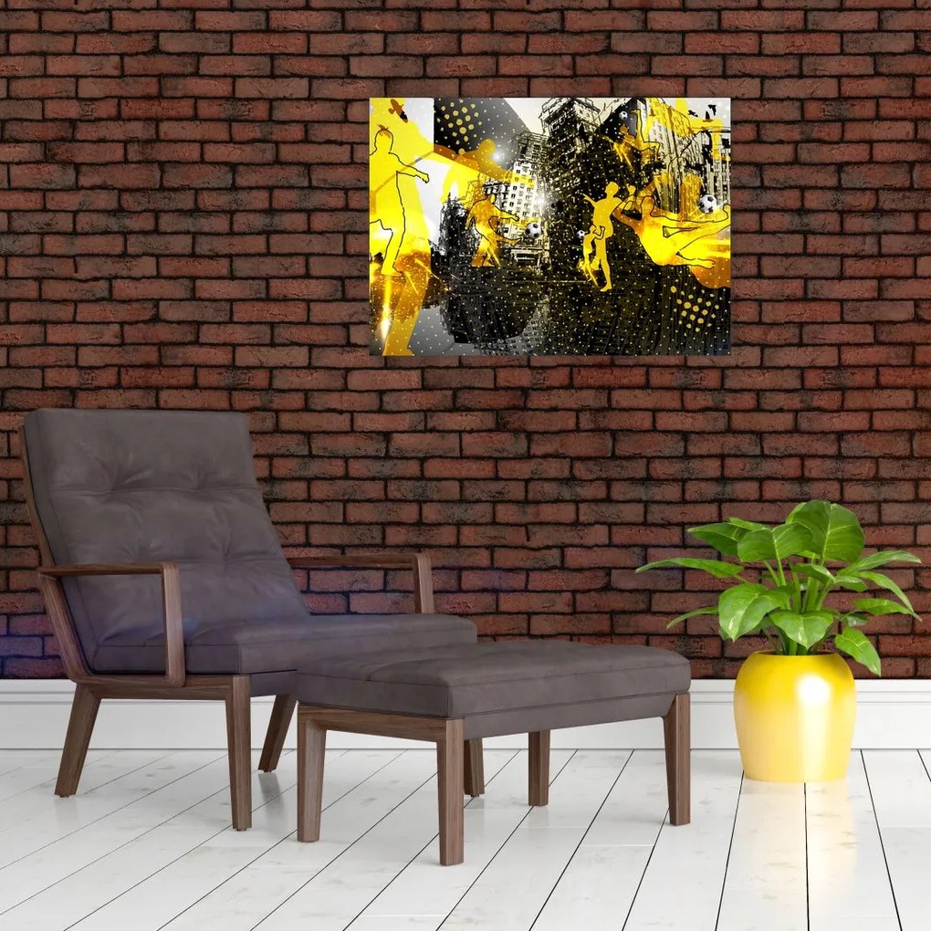 Tablou pe sticlă - Fotbal în marele oraș (70x50 cm)