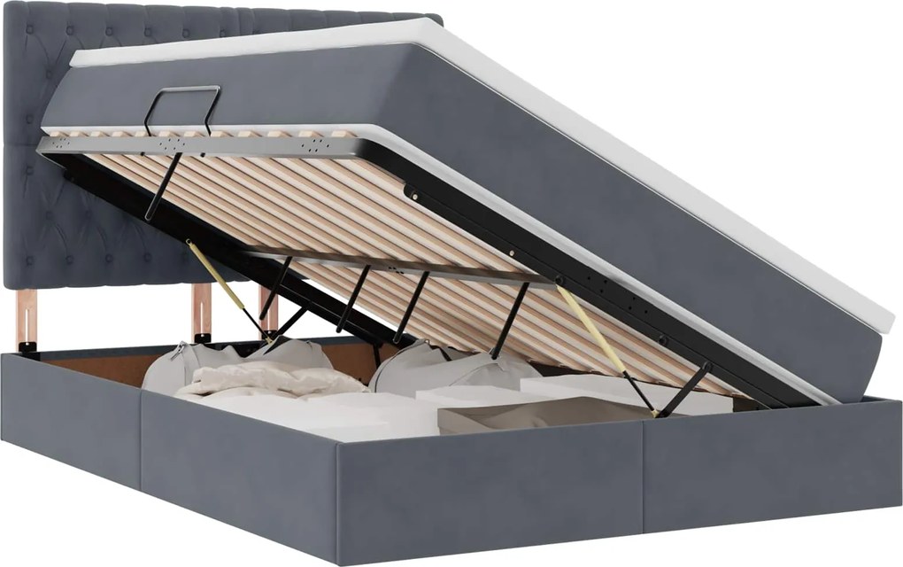 vidaXL Pat cu saltea și LED cu saltea Gri închis 140 x 190 cm Catifea