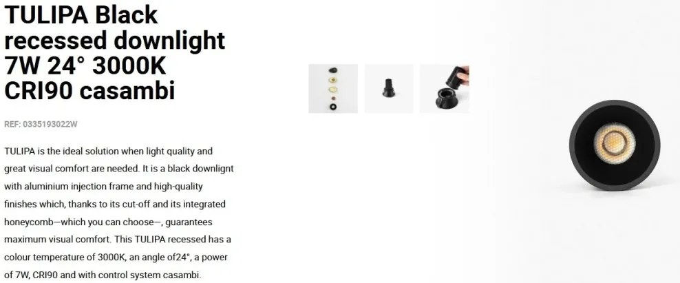 Spot LED incastrabil TULIPA Black recessed downlight 7W 24° 3000K CRI90 casambi