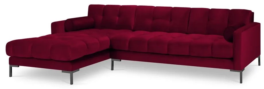 Colțar din catifea cu extensie pe partea stângă Cosmopolitan Design Bali, roșu