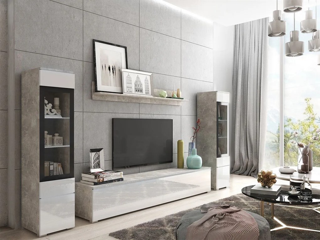 Mobilier living Selwyn II (beton + Alb lucios ) (fără iluminat). 1054046