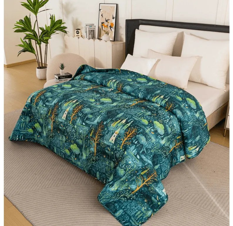 Cuvertura de pat cu model NEON FOREST, colorata Dimensiune: 170 x 210 cm