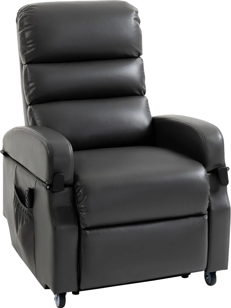 HOMCOM Fotoliu TV cu funcție de ridicare Fotoliu relax electric cu telecomandă, suport pentru picioare, funcție de reclinare, gri închis | Aosom Romania